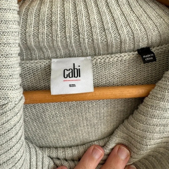 CAbi cotton Cowl Neck Poncho Cableknit Sweater Glacier Gray 3003 Size Small - Picture 7 of 8